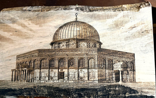 Al-Aqsa Mosque board - detailed Dome of the Rock laser engraved on live-edge wood